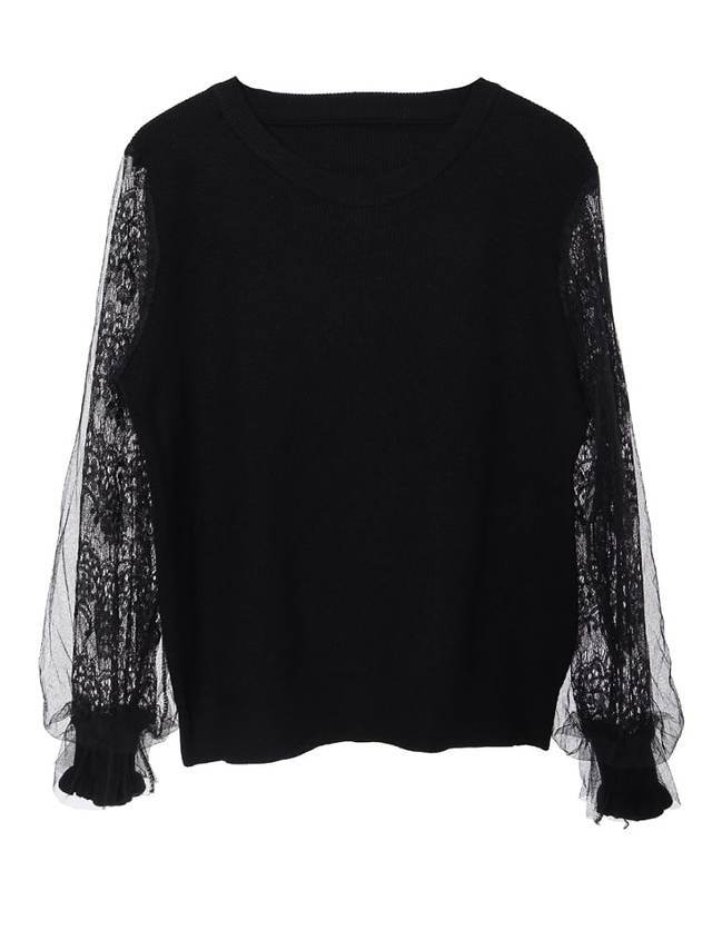 袖レースチュールドッキングプルオーバー