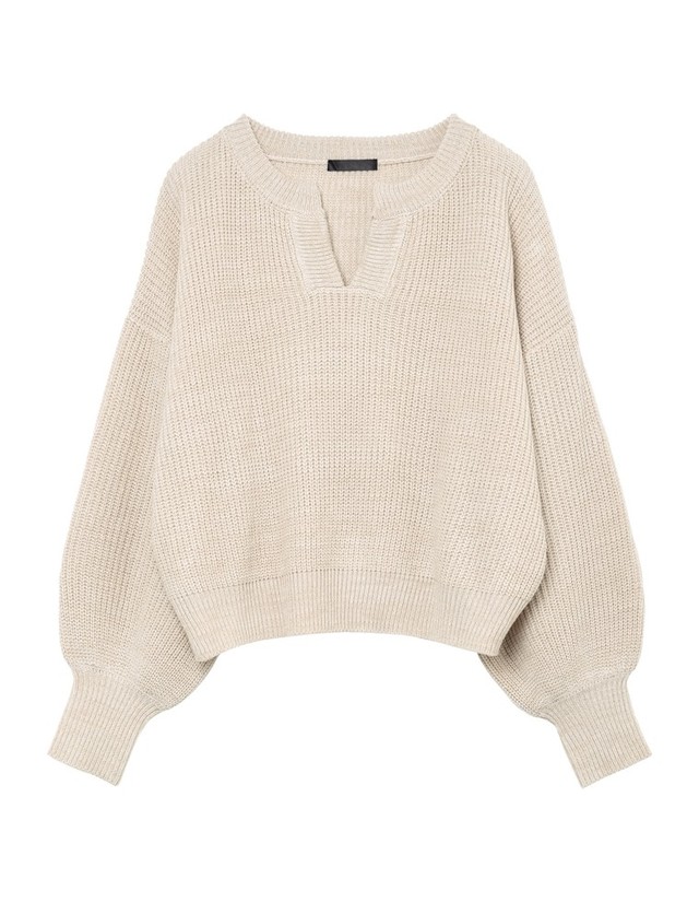 キーネックリラックスミックスニットプルオーバー