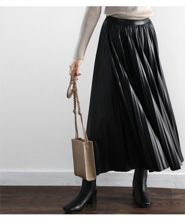 無地エコレザープリーツスカート