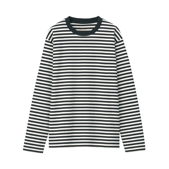 インド綿スムース編みクルーネック長袖Ｔシャツ