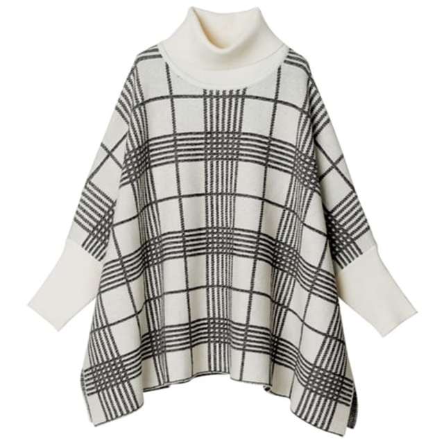 ビッグチェックタートルニットプルオーバー