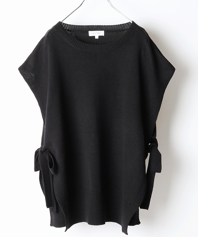 畦編みサイドリボンニットベスト