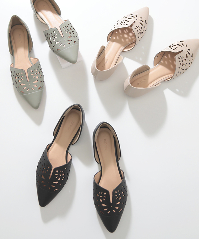 カットワークセパレートフラットシューズ