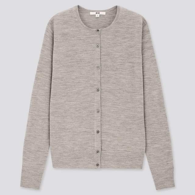 エクストラファインメリノクルーネックカーディガン（長袖）