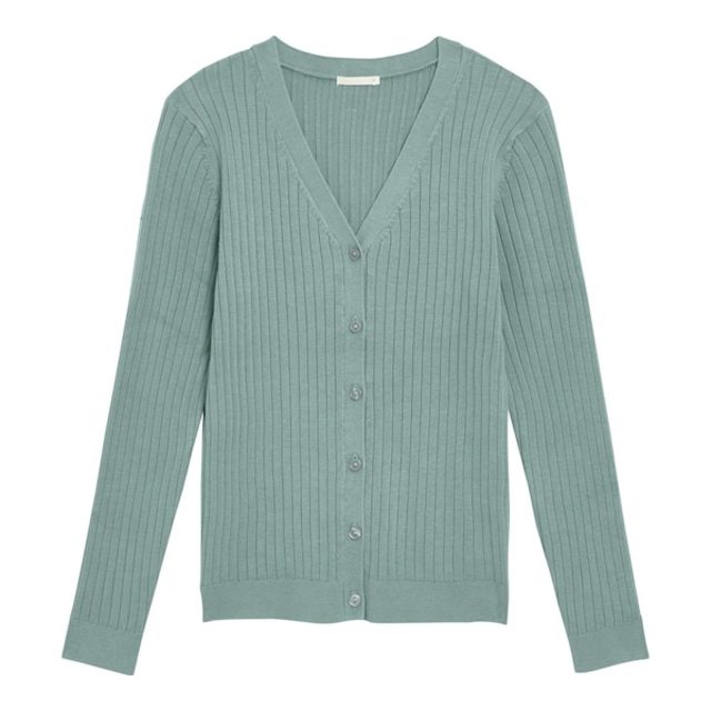 ワイドリブVネックカーディガン(長袖)