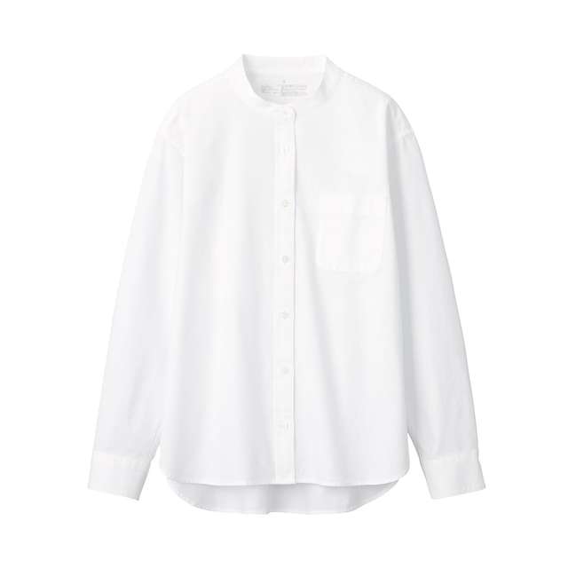 新疆綿洗いざらしオックススタンドカラーシャツ