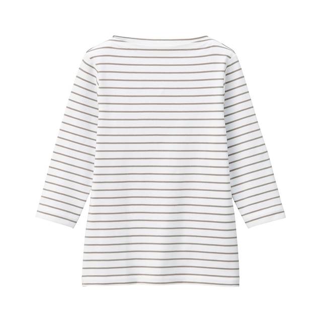 ストレッチフライス編みボートネック七分袖Ｔシャツ