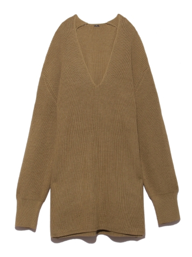 深Vロングニットトップス