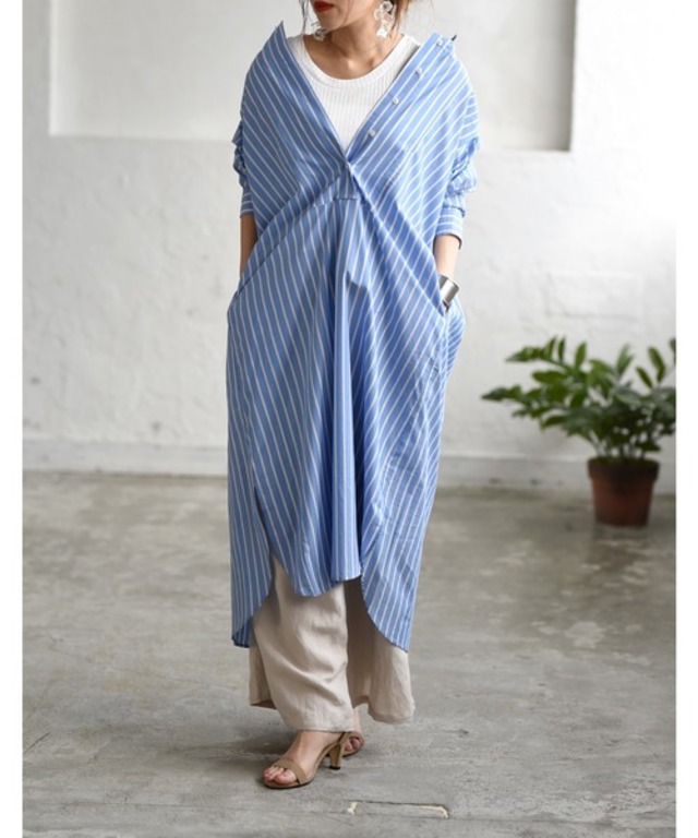 バックロングシャツワンピース(original stripe)