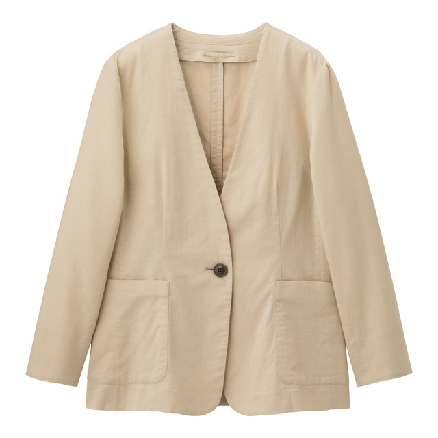 リネンブレンドノーカラージャケット
