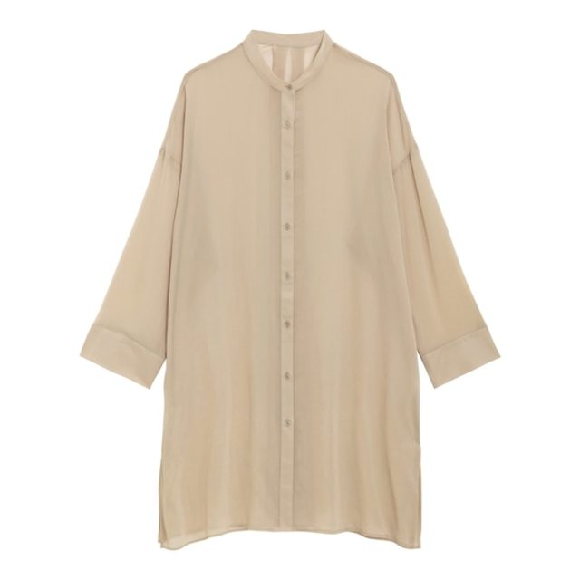 シアーバンドカラーロングシャツ