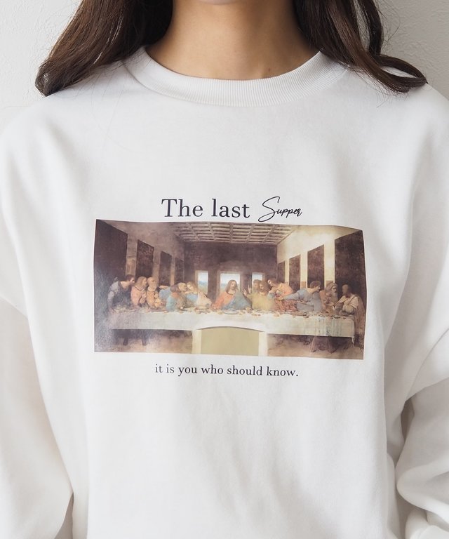 絵画プリントオーバーサイズ裏起毛トレーナー