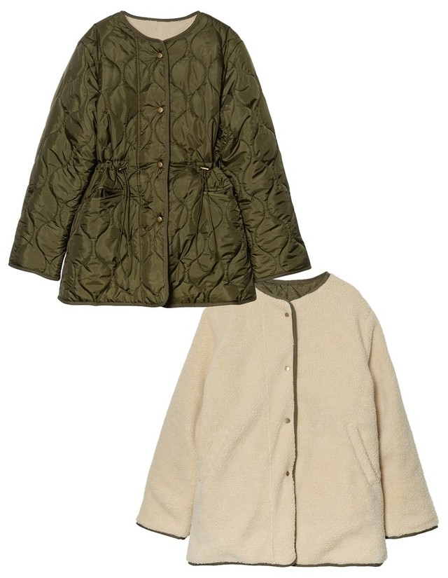 【先行予約受注】撥水加工ミドル丈リバーシブル中綿キルティング×ボアコート